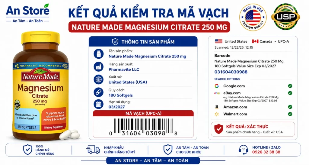 Magnesium Citrate 250mg Do An Store Cung Cấp Luôn Có Mã Vạch Chuẩn Mỹ UPC-A