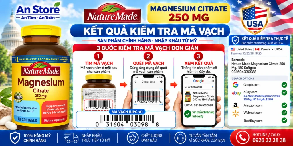 Magnesium Citrate 250mg Do An Store Cung Cấp Luôn Có Mã Vạch Chuẩn Mỹ UPC-A