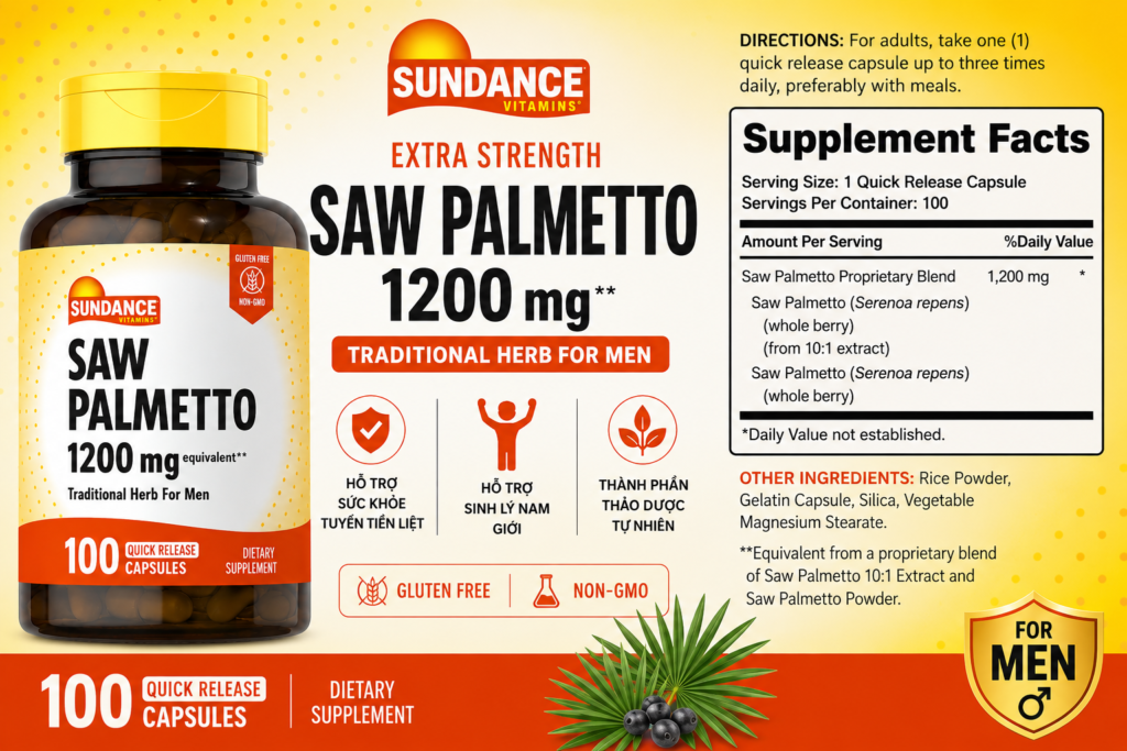 Thành Phần Chi Tiết Sundance Saw Palmetto 1200mg 100 Viên Của Mỹ