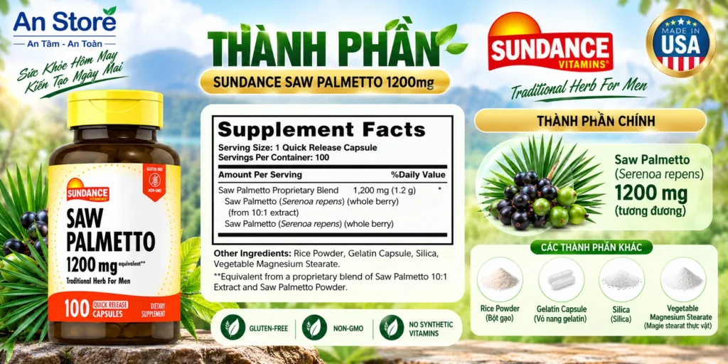 Thành Phần Chi Tiết Của Thuốc Trị Phì Đại Tuyến Tiền Liệt Saw Palmetto 1200mg