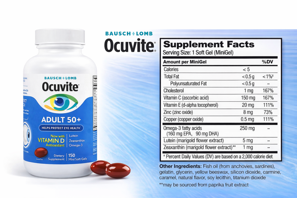 Thành Phần Chi Tiết Của Thuốc Bổ Mắt Cho Người Lớn Tuổi Ocuvite Adult 50+.