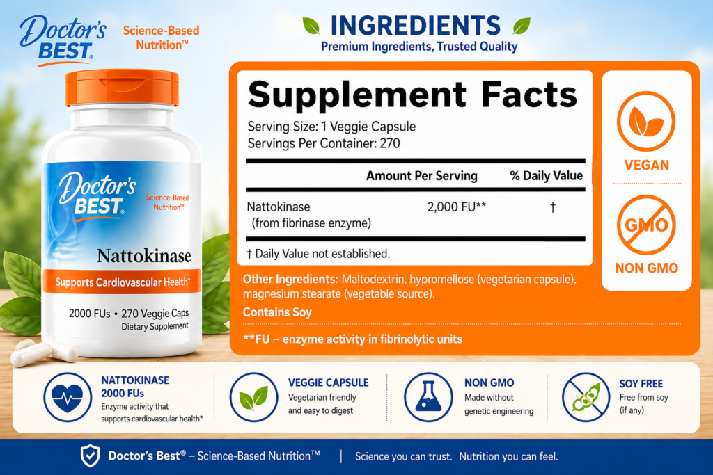 Thành Phần Thuốc Ngăn Ngừa Tai Biến Đột Quỵ Doctor’s Best Nattokinase 2000 FUs Của Mỹ