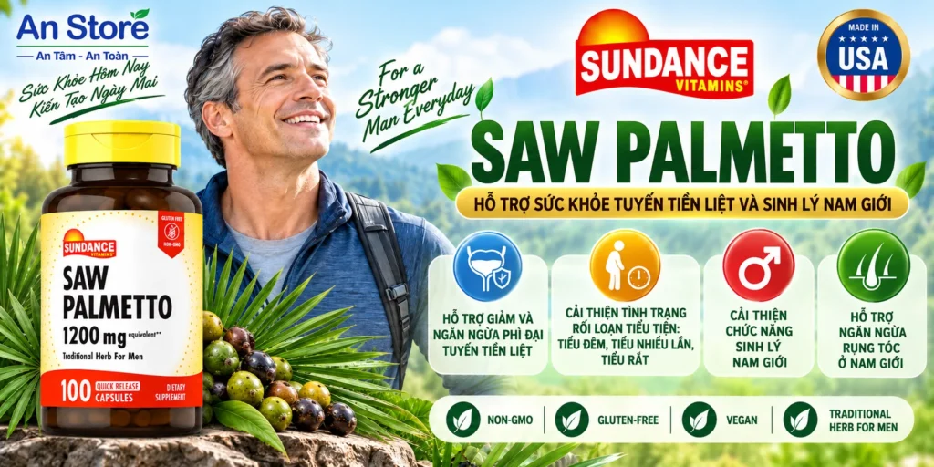 Thuốc Trị Phì Đại Tuyến Tiền Liệt Saw Palmetto 1200mg Của Mỹ Sundance Chính Hãng