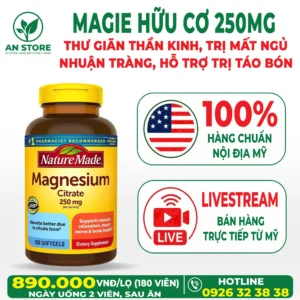 Viên Uống Magie Hữu Cơ Magnesium Citrate 250mg Của Mỹ