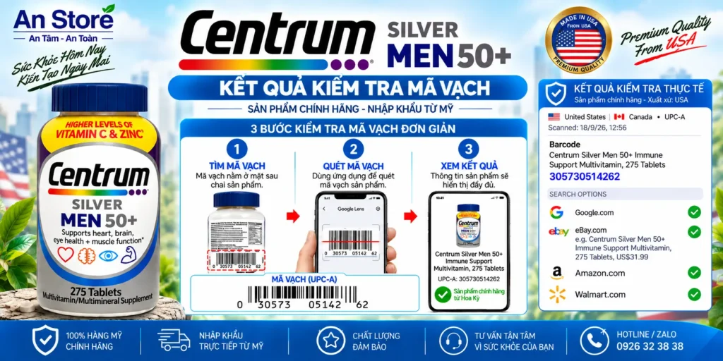 Centrum Silver Men 50+ Do An Store Cung Cấp Luôn Có Mã Vạch Chuẩn Mỹ UPC-A