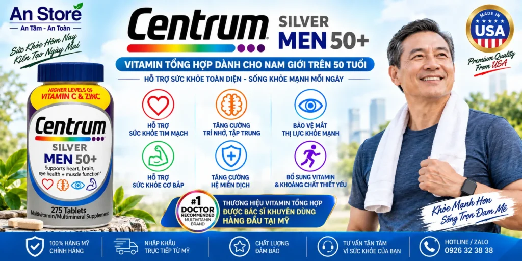 Vitamin Tổng Hợp Centrum Silver Men 50+ Dành Cho Nam Giới Trên 50 Tuổi