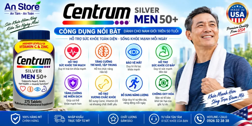 Công Dụng Vitamin Tổng Hợp Centrum Silver Men 50+ 275 Viên Của Mỹ