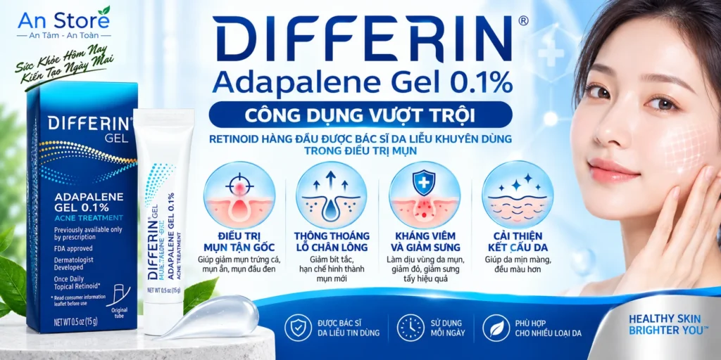 Công Dụng Kem Trị Mụn Differin Adapalene Gel 0.1% Của Mỹ