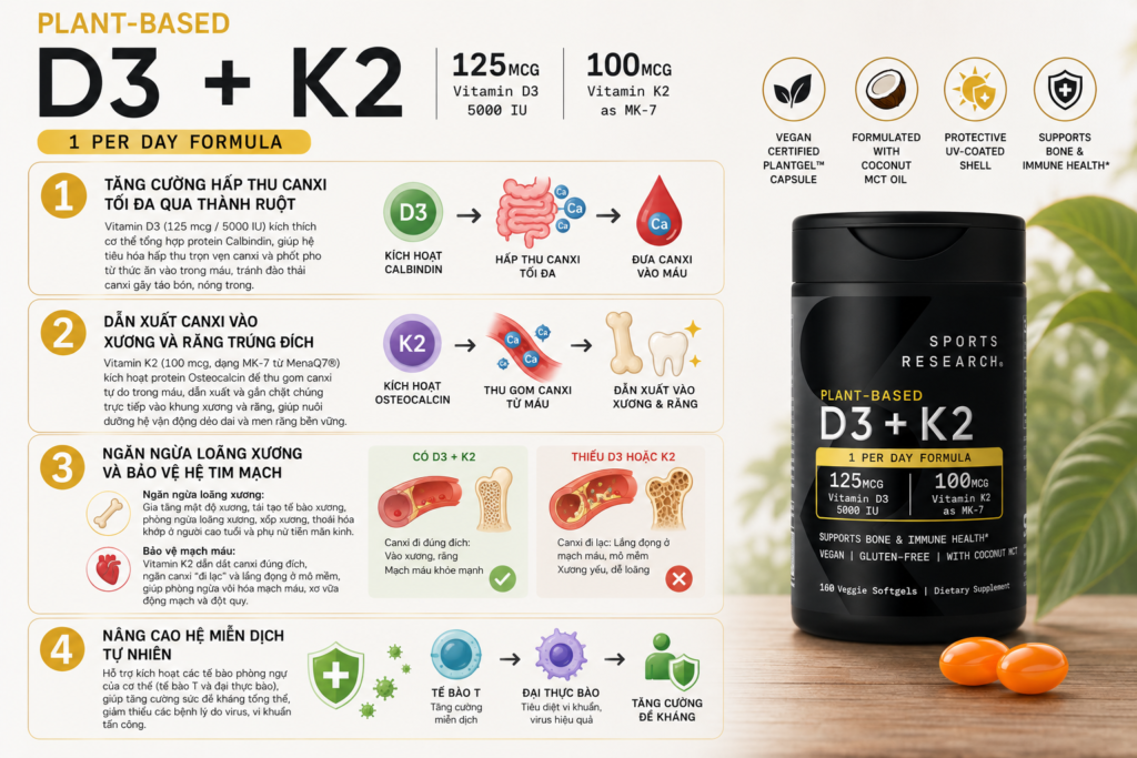 Công Dụng Vitamin D3+K2 Của Mỹ Giúp Bảo Vệ Xương Khớp Và Tim Mạch