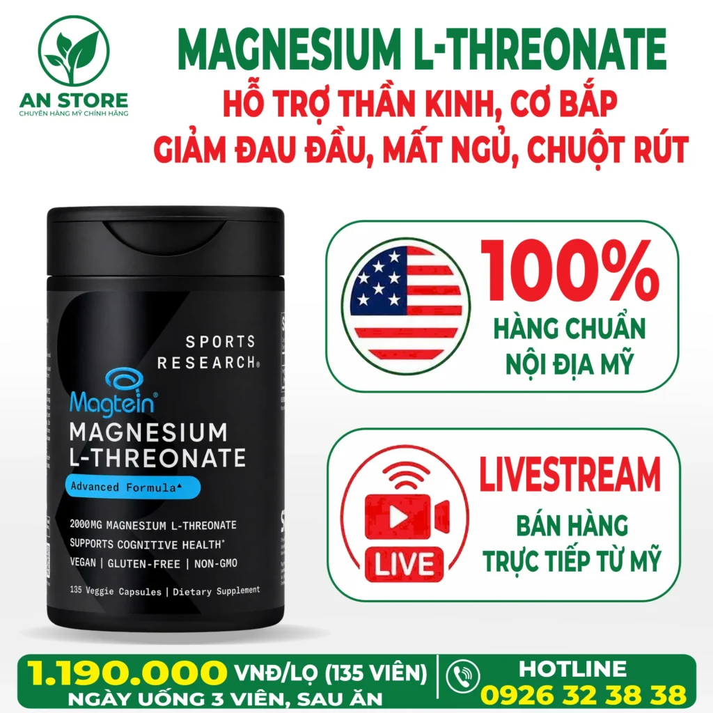 Magie Hữu Cơ Sports Research Magnesium L-Threonate Của Mỹ