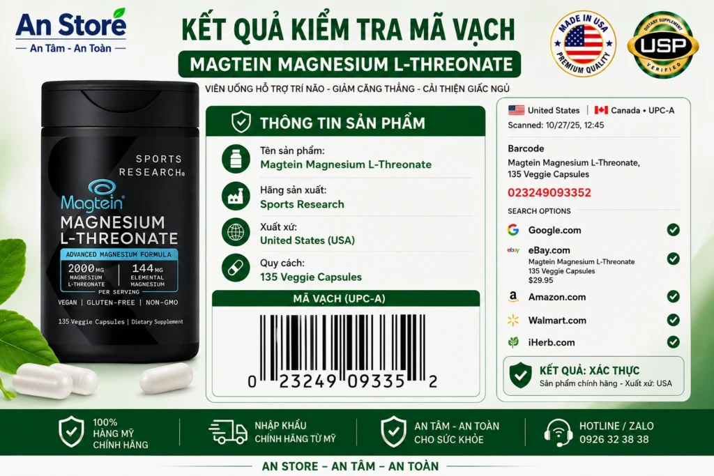 Sports Research Magnesium L-Threonate Do An Store Cung Cấp Luôn Có Mã Vạch Chuẩn Mỹ UPC-A