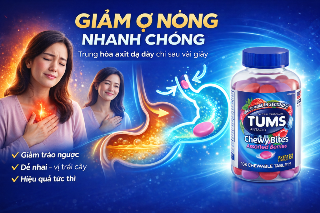 Thuốc trị trào ngược dạ dày Tums Antacid Extra Strength 750 của Mỹ chính hãng tại An Store.