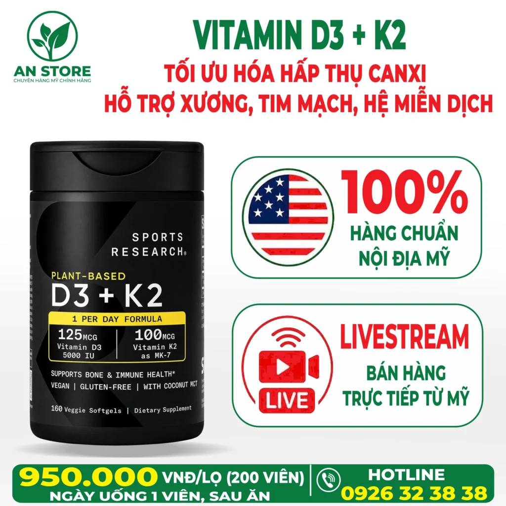 Viên Uống Sports Research D3 + K2 Của Mỹ