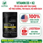 Vitamin D3 + K2 Sports Research 160 Viên Của Mỹ, 100% Chính Hãng, Giá Tốt