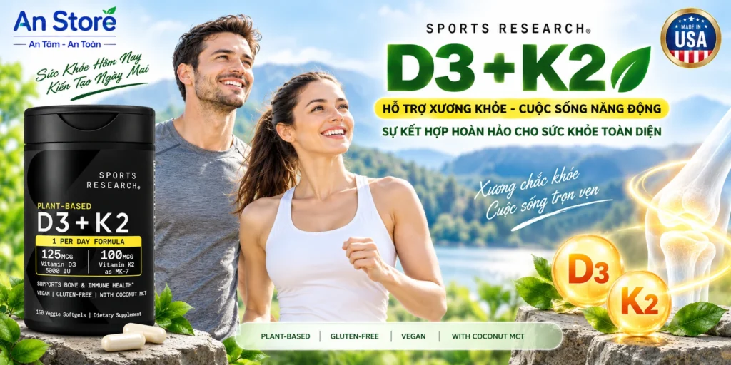 Vitamin D3 + K2 Sports Research 160 Viên Chính Hãng Của Mỹ