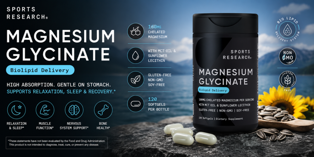 Magie Hữu Cơ Sports Research Magnesium Glycinate 120 Viên Của Mỹ