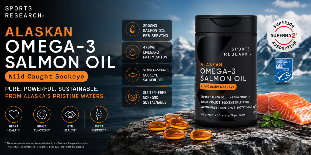 Dầu Cá Hồi Sports Research Alaskan Omega 3 Salmon Oil Của Mỹ