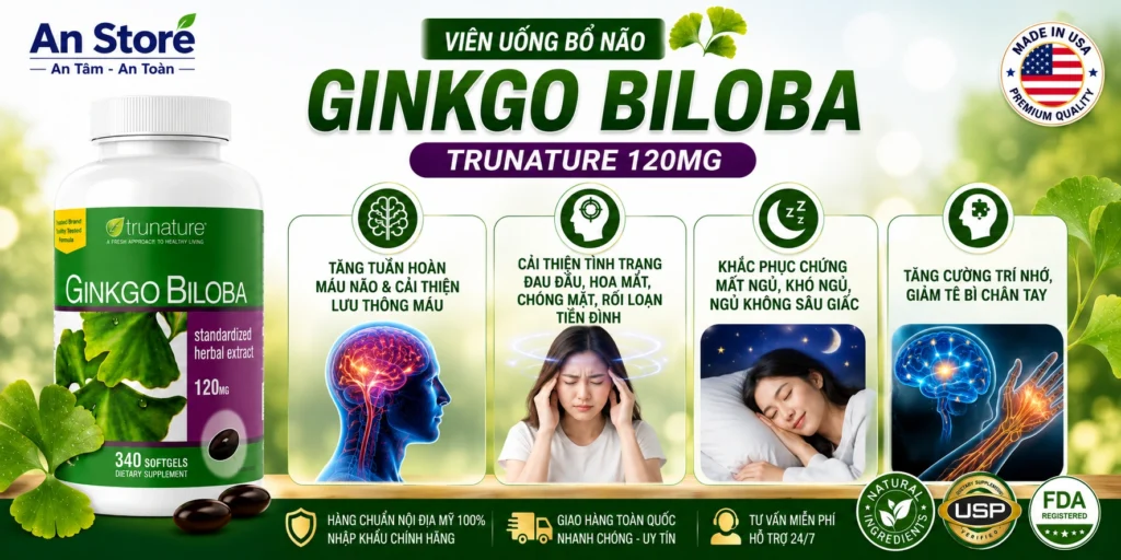 Công Dụng Tăng Cường Trí Nhớ Và Giảm Đau Đầu Của Ginkgo Biloba 120mg