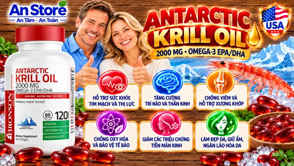 Dầu Nhuyễn Thể Bronson Antarctic Krill Oil 2000mg 120 Viên Của Mỹ Chính Hãng