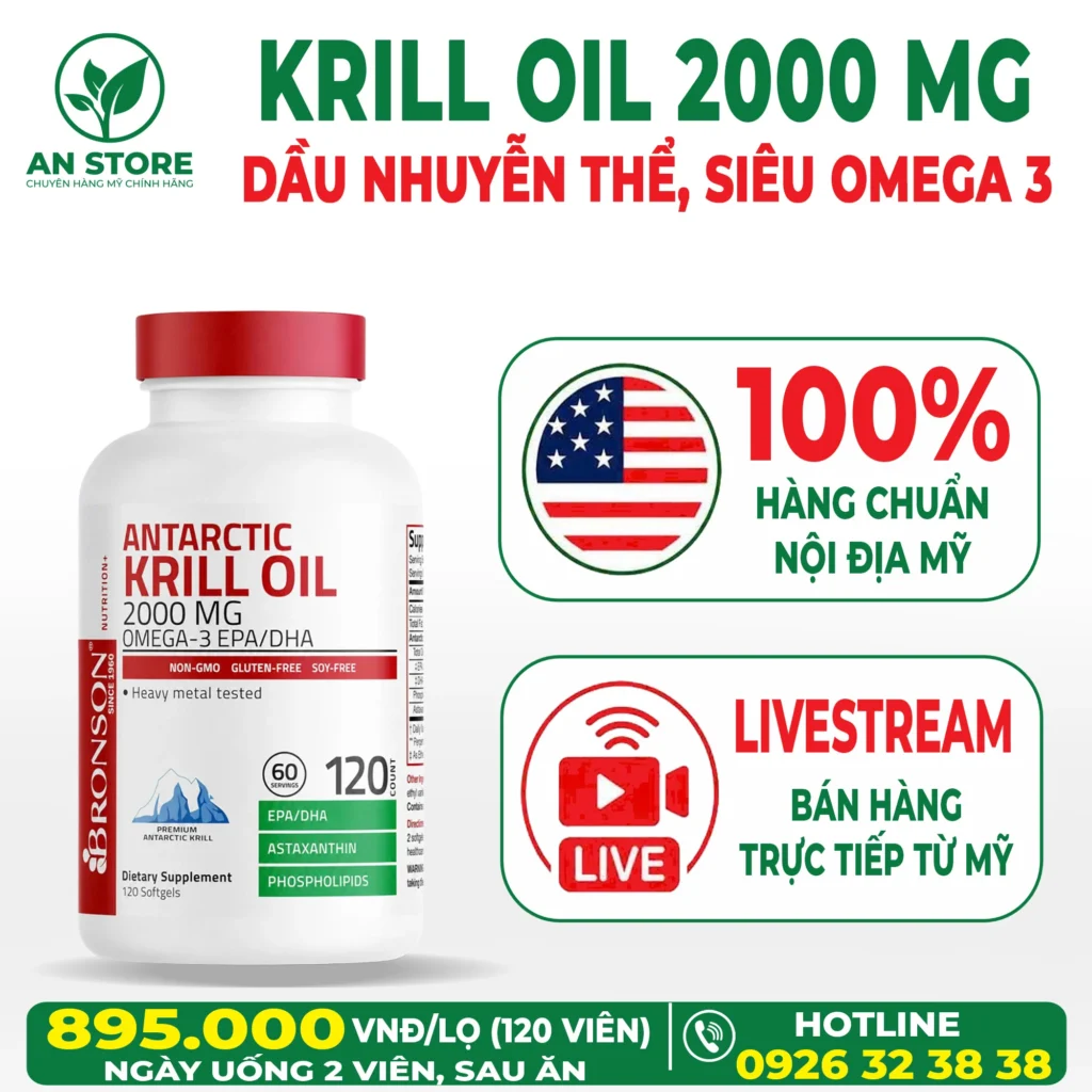 Dầu Nhuyễn Thể Bronson Antarctic Krill Oil 2000mg Của Mỹ