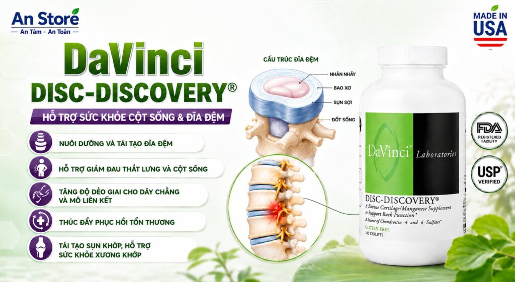 Thuốc Davinci Disc Discovery 180 Viên Của Mỹ Hỗ Trợ Điều Trị Thoát Vị Đĩa Đệm Và Thoái Hóa Cột Sống