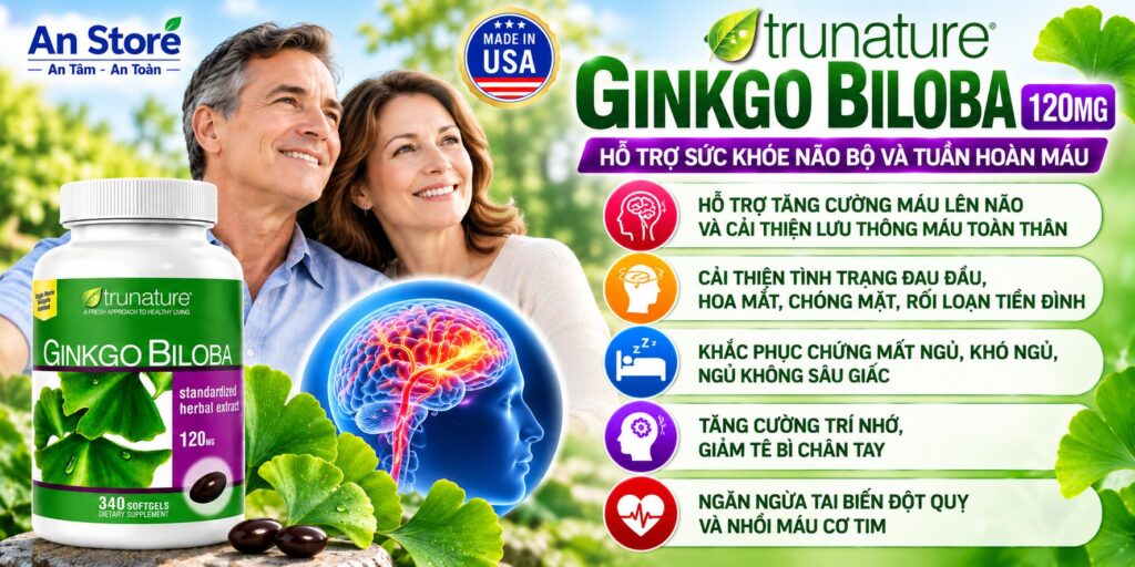 Thuốc Bổ Não Ginkgo Biloba 120mg 340 Viên Của Mỹ Chính Hãng Trunature