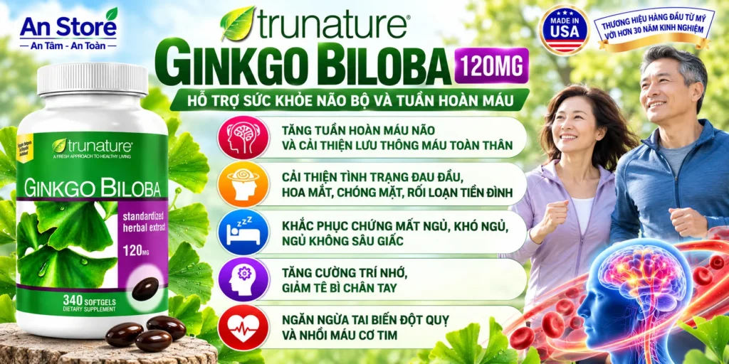 Công Dụng Tăng Cường Trí Nhớ Và Giảm Đau Đầu Của Ginkgo Biloba 120mg