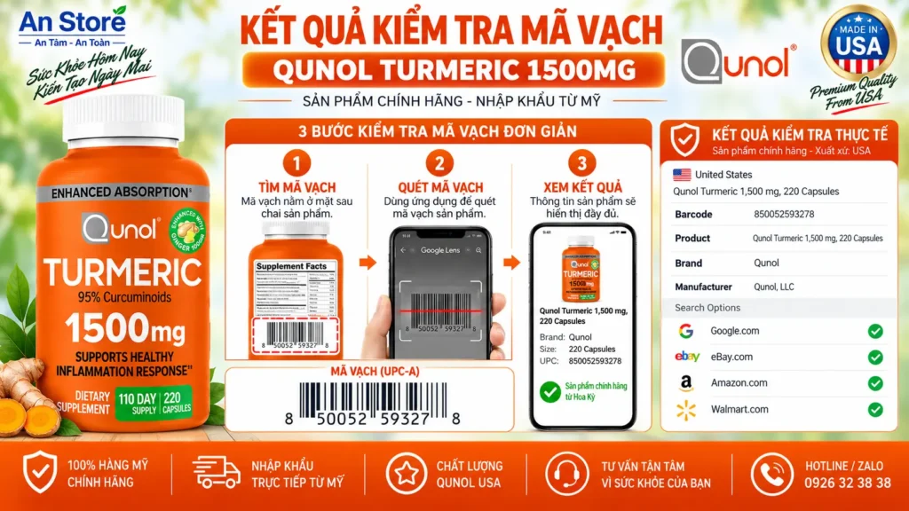 Qunol Turmeric 1500mg Do An Store Cung Cấp Luôn Có Mã Vạch Chuẩn Mỹ UPC-A