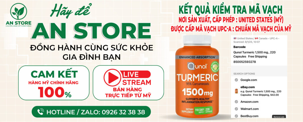 Tinh Chất Nghệ Qunol Turmeric 1500mg Do An Store Cung Cấp Luôn Có Mã Vạch Chuẩn Mỹ UPC-