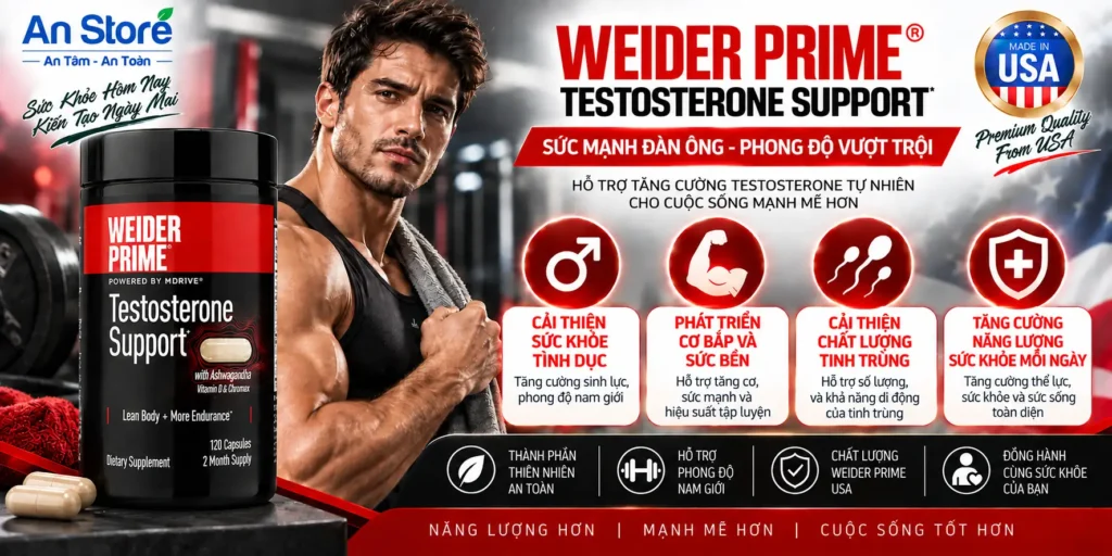 Tăng cường sinh lý nam Weider Prime Testosterone Support 120 viên của Mỹ