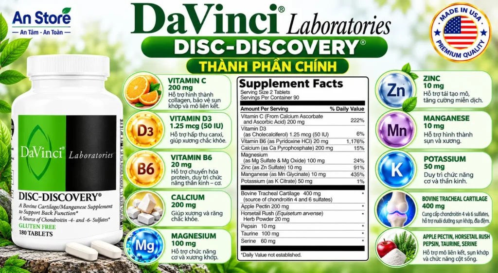 Thành Phần Viên Uống Davinci Disc Discovery 180 Viên Của Mỹ