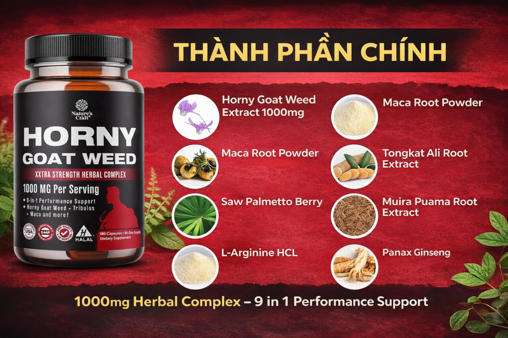 Bảng thành phần chi tiết Nature's Craft Horny Goat Weed chuẩn Mỹ