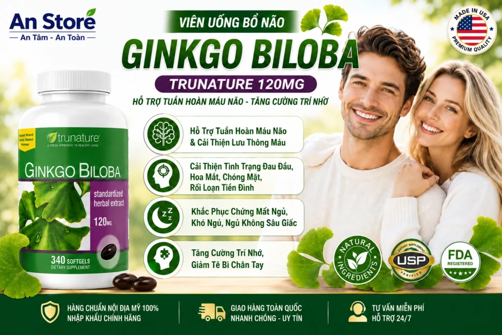 Thuốc Bổ Não Ginkgo Biloba 120mg 340 viên cưCủa Mỹ Chính Hãng Trunature