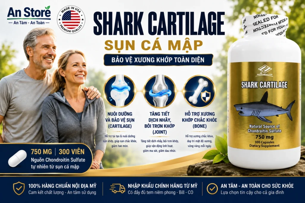 Viên Uống Sụn Cá Mập Shark Cartilage Nuhealth 300 Viên Của Mỹ Chính Hãng
