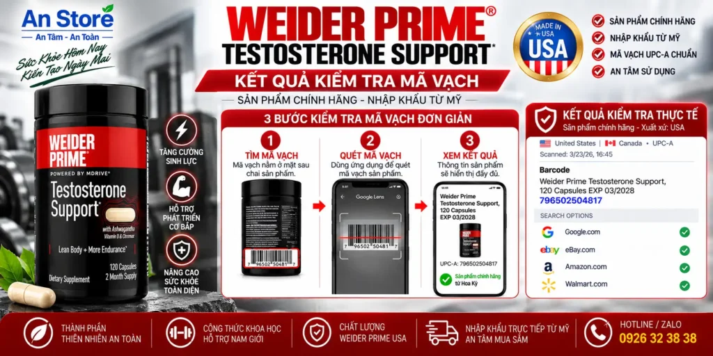 Weider Prime Testosterone Support Do An Store Cung Cấp Luôn Có Mã Vạch Chuẩn Mỹ UPC-A