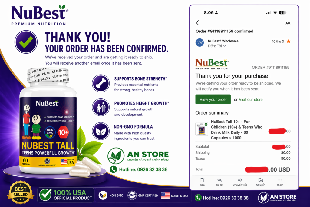 Bill Xác Nhận Đã Mua Hàng Trực Tiếp Từ Công Ty NuBest Hoa Kỳ