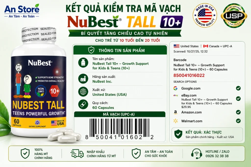 NuBest Tall 10+ Do An Store Cung Cấp Luôn Có Mã Vạch Chuẩn Mỹ UPC-A