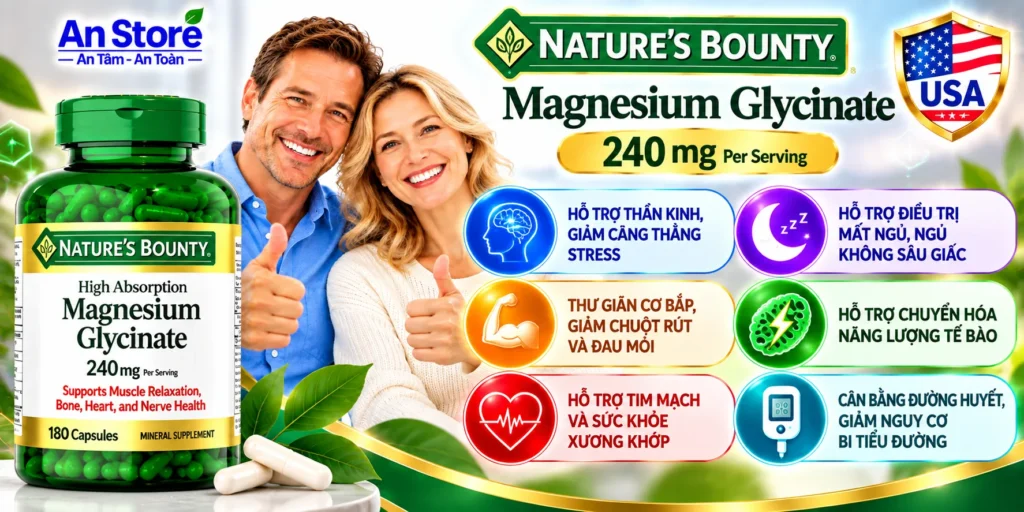 Công Dụng Hỗ Trợ Thần Kinh Giúp Ngủ Ngon Và Hỗ Trợ Tim Mạch Của Magie Hữu Cơ Magnesium Glycinate