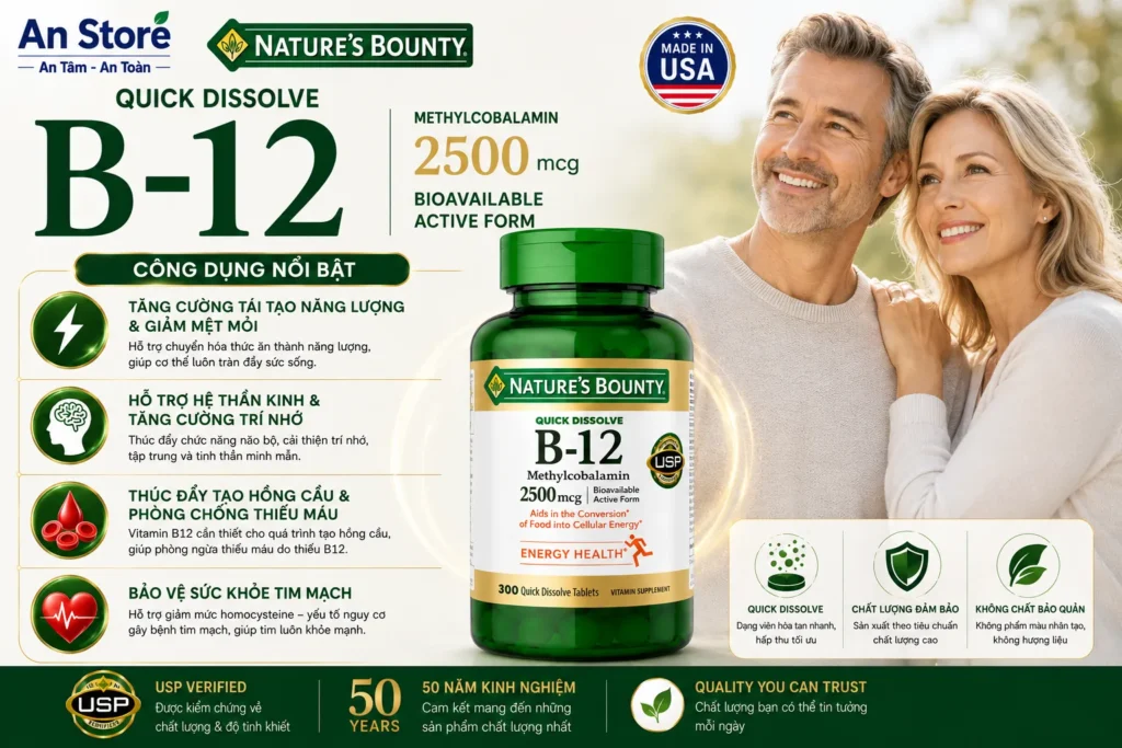 Công Dụng Bổ Sung Năng Lượng Và Bảo Vệ Thần Kinh Của Vitamin B12 Mỹ