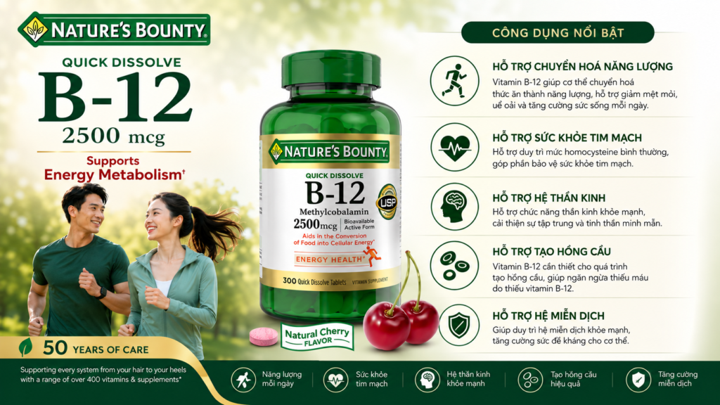 Công Dụng Viên Uống Bổ Sung Vitamin B12 Của Mỹ Natures Bounty