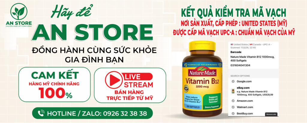 Vitamin B12 Nature Made 1000 mcg Do An Store Cung Cấp Luôn Có Chuẩn Mã Vạch UPC-A