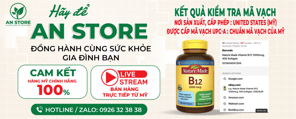 Nature Made Vitamin B12 1000 mcg Do An Store Cung Cấp Luôn Có Chuẩn Mã Vạch UPC-A