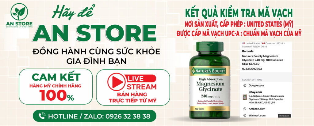 Mã Vạch UPC-A Viên Uống Magie Hữu Cơ Magnesium Glycinate 240mg Của Mỹ