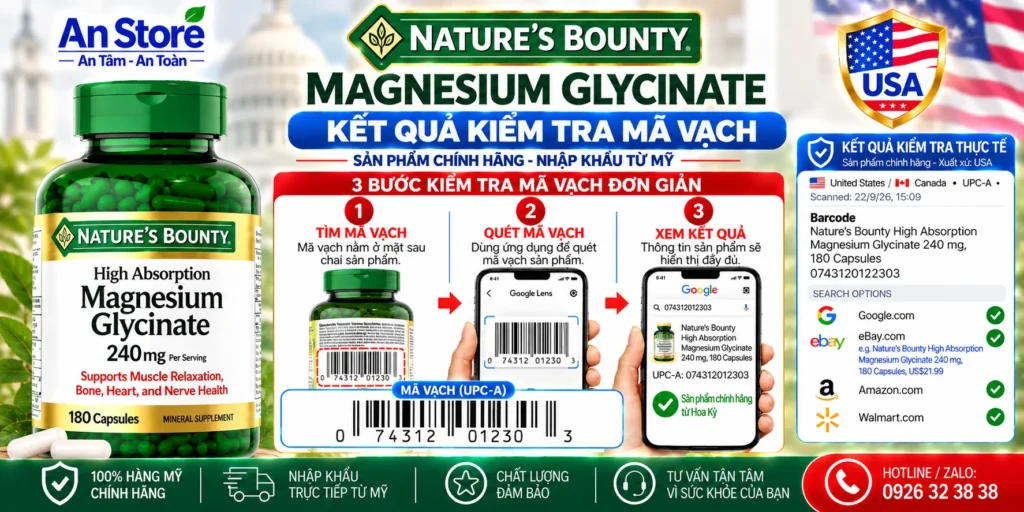 Magnesium Glycinate 240mg Do An Store Cung Cấp Luôn Có Mã Vạch Chuẩn Mỹ UPC-A