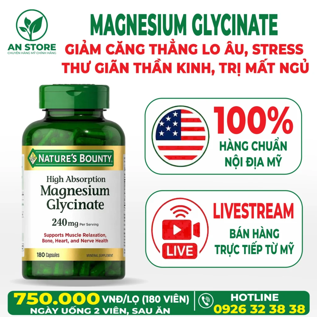Viên Uống Magie Hữu Cơ Magnesium Glycinate 240mg Của Mỹ
