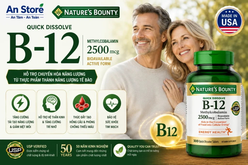 Viên Uống Nature's Bounty Vitamin B12 2500 mcg 300 Viên Của Mỹ Chính Hãng
