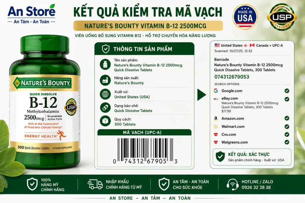 Vitamin B12 Do An Store Cung Cấp Luôn Có Mã Vạch Chuẩn Mỹ UPC-A