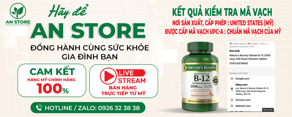 Vitamin B12 Nature's Bounty 2500 mcg Do An Store Cung Cấp Luôn Có Chuẩn Mã Vạch UPC-A
