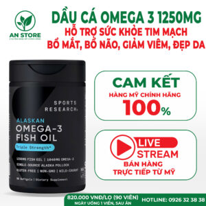 Dầu Cá Omega 3 Sports Research Của Mỹ 1250mg 90 Viên