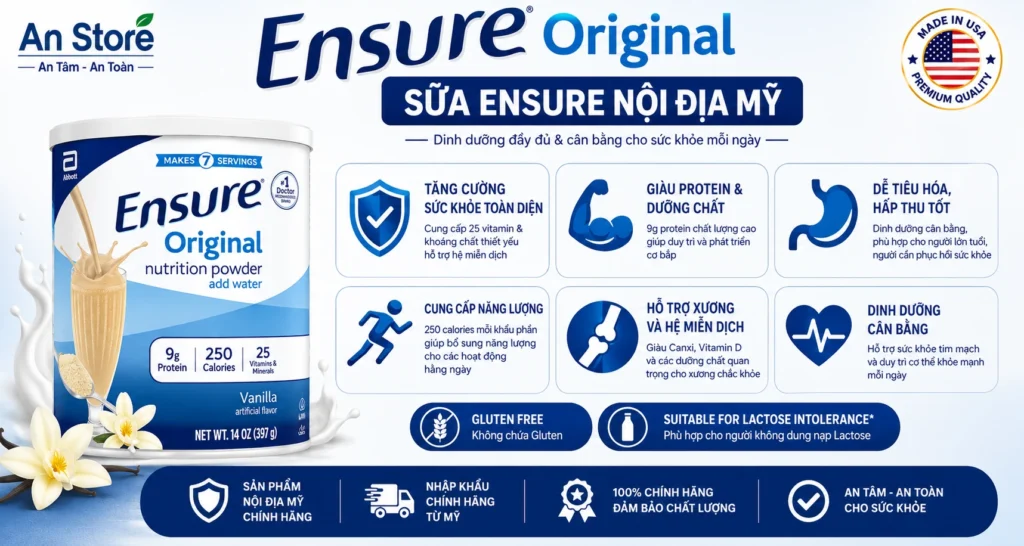 Công Dụng Sữa Bột Ensure Original 397g Hương Vani Nội Địa Mỹ